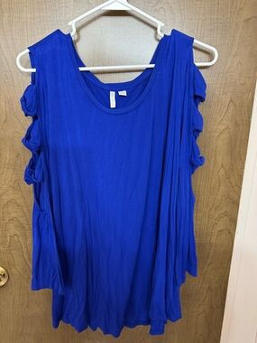 Cato Royal Blue Cold-Shoulder Ruffle Tunic